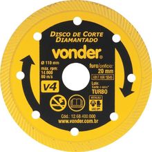 Disco Diamantado 110mm Turbo Furo 20mm V4 - Vonder