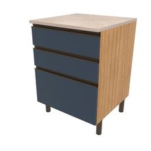 Balcão Bartira Cristal em MDP com 2 Gavetas, 1 Gavetão, 60cm de largura - Lâmina Mel/Azul Royal