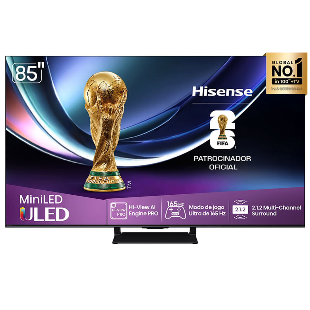 Smart TV Hisense MiniLED 4K 85 Polegadas com Dolby Vision, HDR+ Gaming, Alexa e Wi-Fi - 85U7QG PRO