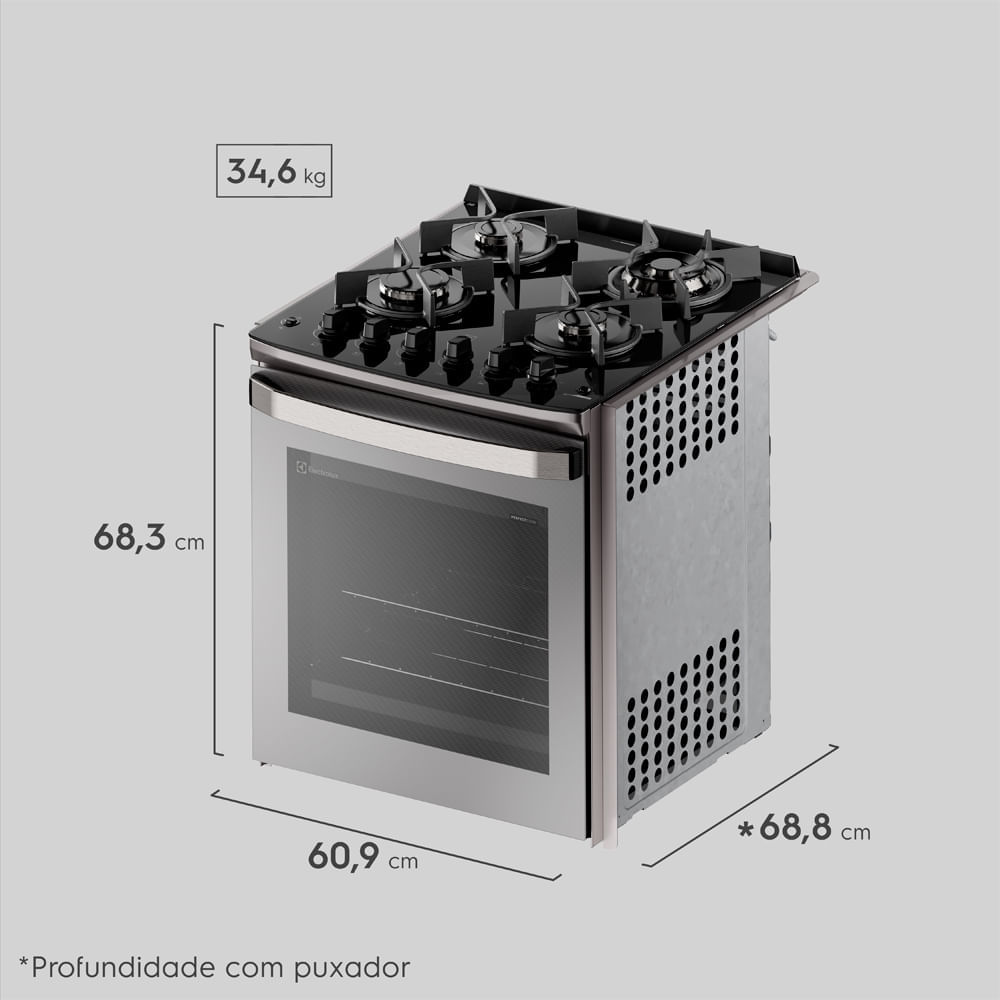 Encontraproduto.com.br - Fogão de Embutir 4 bocas Electrolux Cinza Experience Mesa de Vidro, Grill e PerfectCook360 (FE4EG)