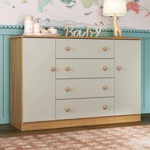 Cômoda Infantil 125cm 2 Portas E 4 Gavetas Encanto Multimóveis Mp4450 Madeirado/off White Madeirado/off White