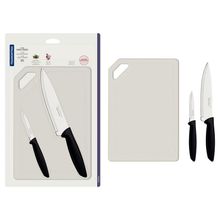 Conjunto de Facas e Tábua de Corte Tramontina Plenus em Aço Inoxidável - Preto - 3 Peças