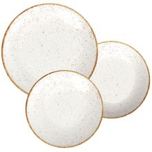 Conjunto com 12 Pratos Tramontina Rústico em Porcelana - Branco/Marrom