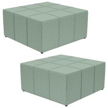 Kit 02 Puffs Decorativos Para Sala De Estar Quadrado Milano 90x90cm W01 Linho Verde Menta - Lyam Decor