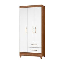 Guarda Roupa Solteiro Quarto Pequeno 3 Portas 2 Gavetas Lima Naturale Com Branco