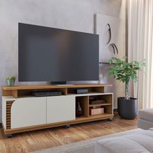 Bancada Tv De 75'' 2 Portas Com Rodízio Ewa 180cm C04 - D'rossi Amendoa E Verde Pistache