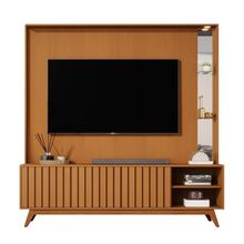 Home Estante Açaí 1.8 Com Led Sala Para Tv Até 75 Com Espelho Nature