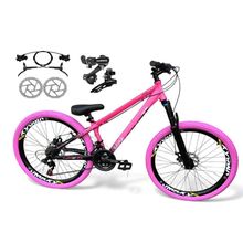 Bicicleta Aro 26 Vikingx Tuff X44 Câmbios Shimano 21v Freio Hidráulico Freeride Aro Vmaxx Dh Pneu Flame Rosa-Preto