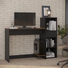 Conjunto De Escritório 2 Peças Tech Office Mesa E Armário Li - Preto E Cedro Preto E Cedro