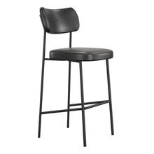 Banqueta Alta Para Cozinha Lila Estofada Com Encosto Couríssimo Preto - Desk Design