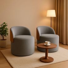 Kit 2 Puff Curvo Com Encosto Redondo Orgânico Sala Confortável Resistente Composé Suede Corino Suede Cinza