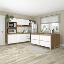 Armário De Cozinha Completa Modulada Com Ilha 8 Peças Menu Móveis Branco