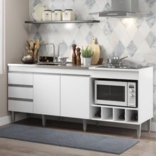 Kit Armário De Cozinha Para Pia 120cm E Balcão Para Cooktop 4 Bocas Menu Móveis Branco