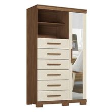 Comoda 1 Porta 6 Gavetas Marabá Com Espelho E Pés Jatobá Areia Acetinado - Santos Andirá