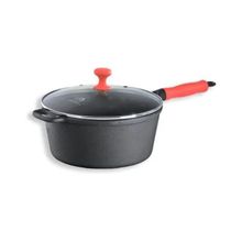 Caçarola Ferro Cabo Silicone Vermelho Tampa Vidro 26cm