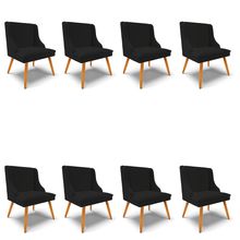 Kit 08 Cadeiras de Jantar Liz Linho Preto A79 Pés Palito Castanho - D'Rossi