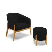 Poltrona com Puff Base de Madeira Stella Linho Preto D03 - D'Rossi