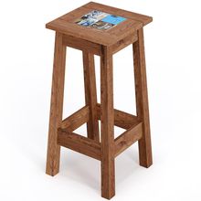 Banqueta Alta De Madeira Maciça Pinus Rústica Com Cerâmica Vintage W02 Imbuia - Lyam Decor