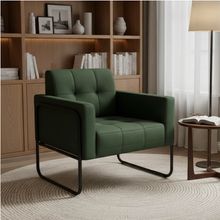 Poltrona Sala Decorativa Elisa Base Tubular Alta Preta Sintético PU Verde D03 - D'Rossi