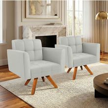 Poltrona Sala Decorativa Kit 2 Elisa Giratória Castanho MM30 Sintético Cinza D03 - D'Rossi