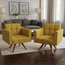 Poltrona Sala Decorativa Kit 2 Elisa Giratória Castanho MM30 Veludo Mostarda D03 - D'Rossi