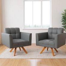 Poltrona Sala Decorativa Kit 2 Elisa Giratória Castanho MM30 Sintético Grafite D03 - D'Rossi