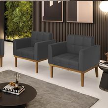 Poltrona Sala Decorativa Kit 2 Elisa Base Madeira Castanho Sintético Grafite D03 - D'Rossi