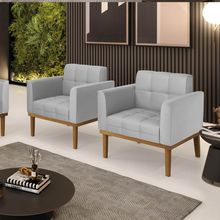 Poltrona Sala Decorativa Kit 2 Elisa Base Madeira Castanho Sintético Cinza D03 - D'Rossi