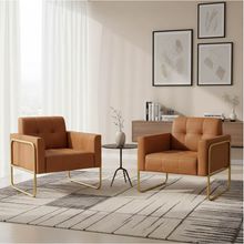 Poltrona Sala Decorativa Kit 2 Elisa Base Tubular Alta Dourada Sintético PU Whisky D03 - D'Rossi