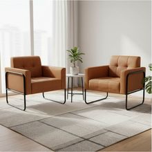 Poltrona Sala Decorativa Kit 2 Elisa Base Tubular Alta Preta Sintético PU Whisky D03 - D'Rossi