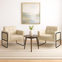 Poltrona Sala Decorativa Kit 2 Elisa Base Tubular Alta Preta Sintético PU Bege D03 - D'Rossi