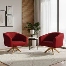 Poltrona Sala Decorativa Kit 2 Stella Base de Madeira Giratória MA30 Veludo Marsala D03 - D'Rossi