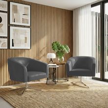 Poltrona Sala Decorativa Kit 2 Stella Base Giratória Cromada Sintético Grafite D03 - D'Rossi