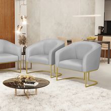 Poltrona Sala Decorativa Kit 2 Stella Base Industrial Dourada Sintético Cinza D03 - D'Rossi