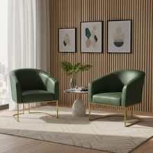 Poltrona Sala Decorativa Kit 2 Stella Base Industrial Dourada Sintético PU Verde D03 - D'Rossi