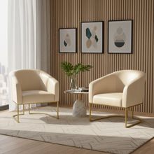 Poltrona Sala Decorativa Kit 2 Stella Base Industrial Dourada Sintético PU Bege D03 - D'Rossi