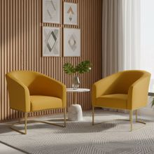 Poltrona Sala Decorativa Kit 2 Stella Base Industrial Dourada Veludo Mostarda D03 - D'Rossi