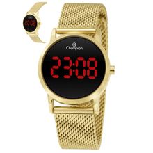 Relógio Champion Feminino Ref: Ch48162v Led Mesh Dourado