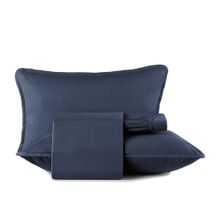 Jogo Cama King 4 Pcs Malha Fio Penteado Azul Altenburg