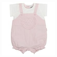 Macacão Bebê Menina Tecido Pérola Listras Rosa- Sonho Mágico