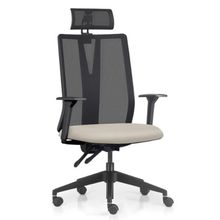 Cadeira Escritório Giratória Presidente Flow F02 Base Preta Sintético Bege - Lyam Decor