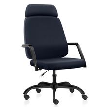 Cadeira de Escritório Giratória Diretor com Apoio de Cabeça Hub F02 Sintético Azul - Lyam Decor