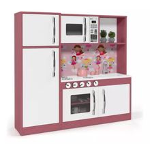 Cozinha Infantil com Refrigerador Diana em MDF Branco/Rosa