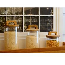 Porta Mantimento Wolff de Vidro com Tampa de Acácia 1L