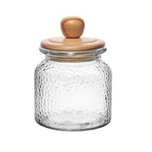 Porta Mantimento de Vidro Martelado com Tampa de Bambu 640ml