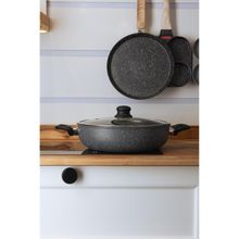 Wok de Indução com Tampa de Vidro 28cm Granilite Cinza Wolff
