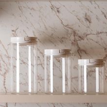 Pote Tampa Plástica Bege 18,5cm Vidro Boro