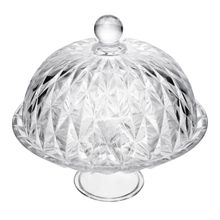 Prato para Bolo com Pé e Tampa Diamond 25 x 23,5cm Cristal
