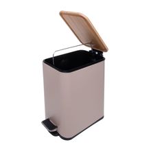 Lixeira Retangular com Pedal e Tampa de Bambu 5L Bege Metal