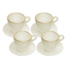 4 Xícaras Wolff Milky de Vidro com Fio de Ouro e Pires 170ml